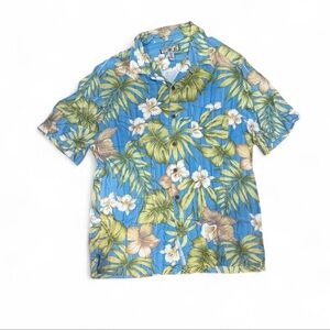 rare vintage Caribbean Joe Blue and Green Floral Printed Shirt